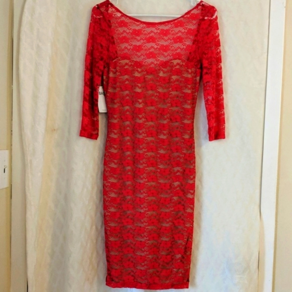 Babe Society - NWT Red Lace Contrast Sheath Dress